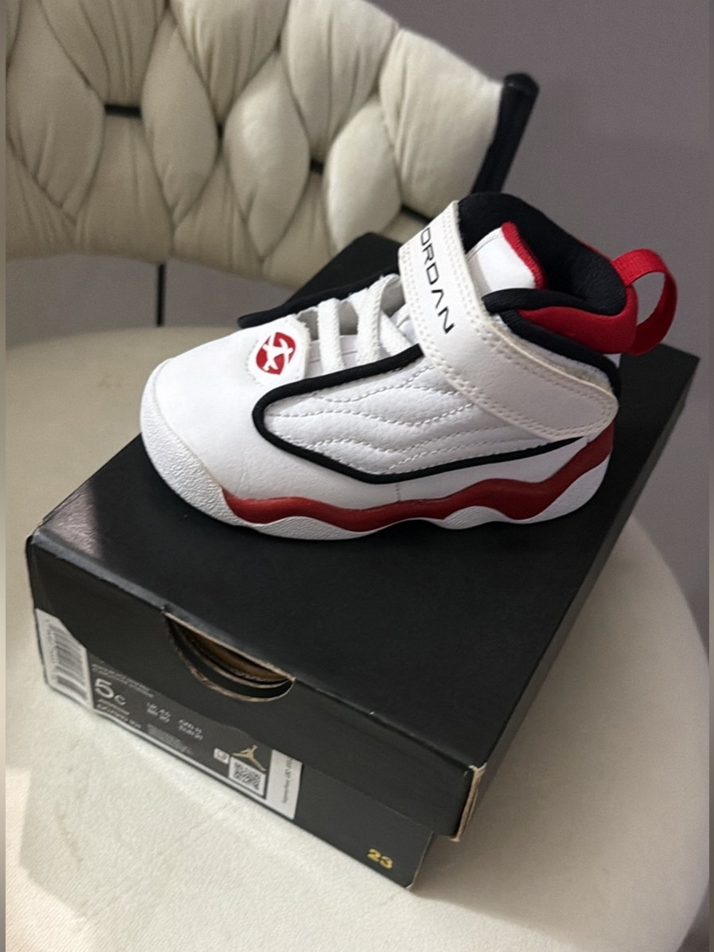 Jordan Baby White, Red & Black Hook-and-Loop Sneaker